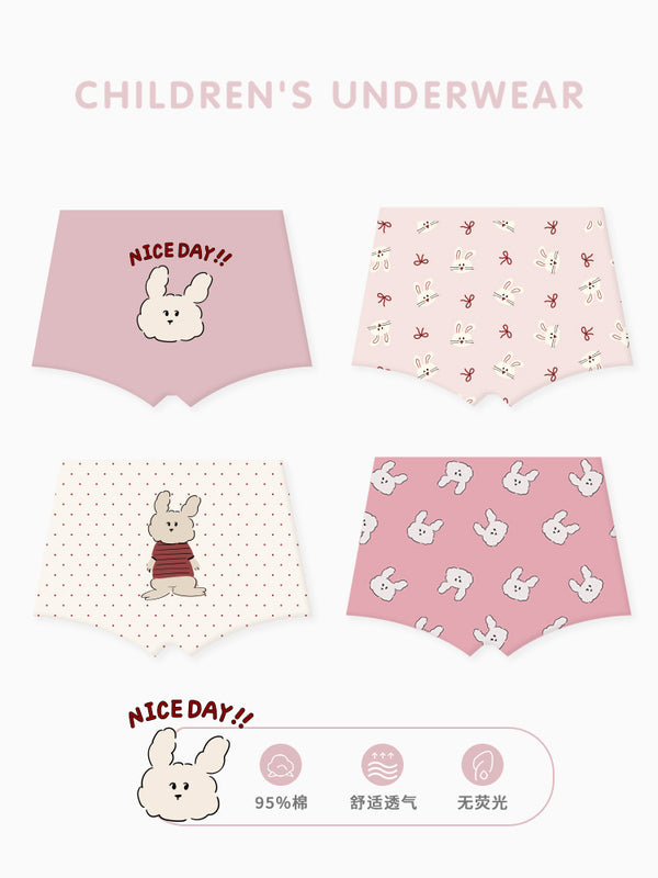 Fall children's underwear - cute girls' shorts made of pure cotton with cartoon rabbits - girls' flat-front underwear for toddlers