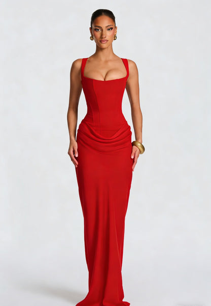 New women's clothing for spring 2026 - fitted fishbone braided halter dress with solid color and cinched waist design