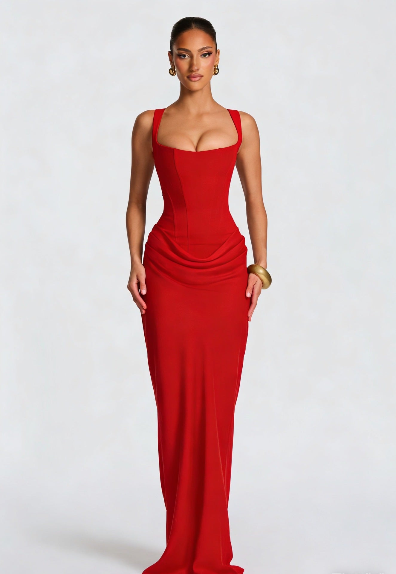 New women's clothing for spring 2026 - fitted fishbone braided halter dress with solid color and cinched waist design