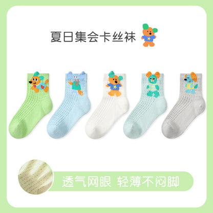 儿童袜子批发2025春夏薄款条纹波点卡丝袜棉透气运动网眼男童袜子