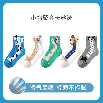 儿童袜子批发2025春夏薄款条纹波点卡丝袜棉透气运动网眼男童袜子