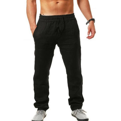 Men's Hip-Hop Breathable Cotton-Linen Sports Long Pants Trendy Fashion Solid Color Simple Lightweight Casual Pants for Men