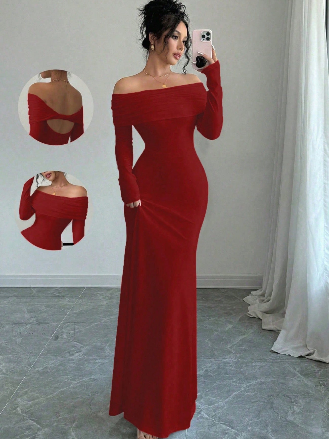 Fashionable autumn elegant style women's tight-fitting one-shoulder step skirt dress