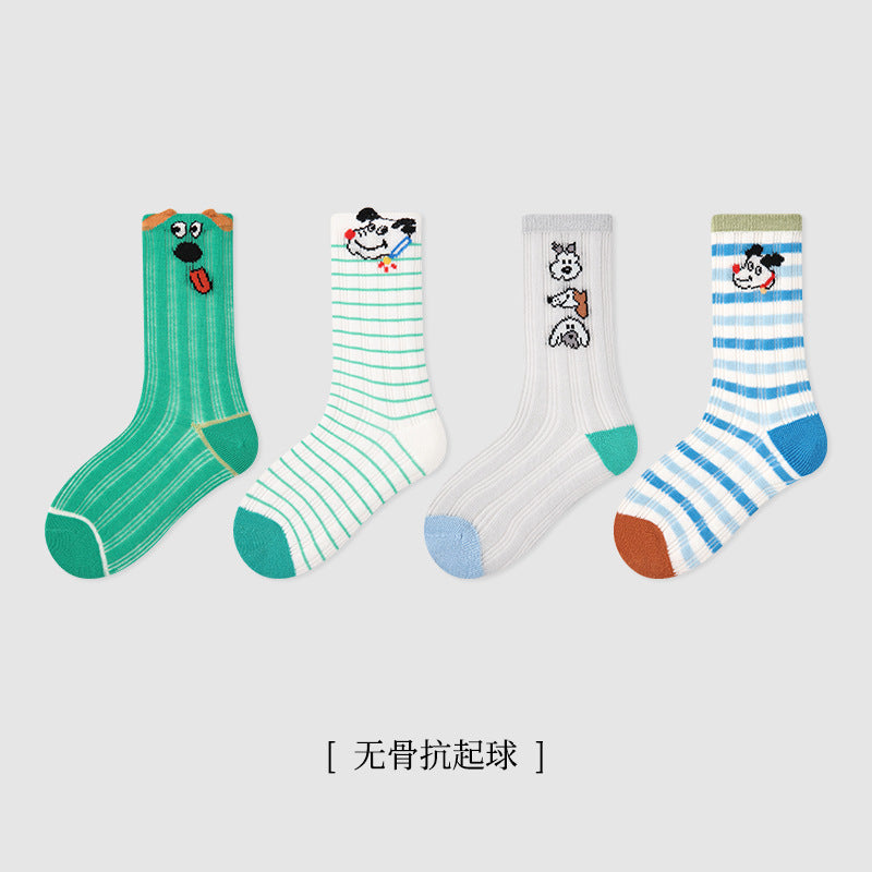 儿童袜子批发25春夏网眼刺绣小熊宝宝袜子棉无骨透气男女童中筒袜