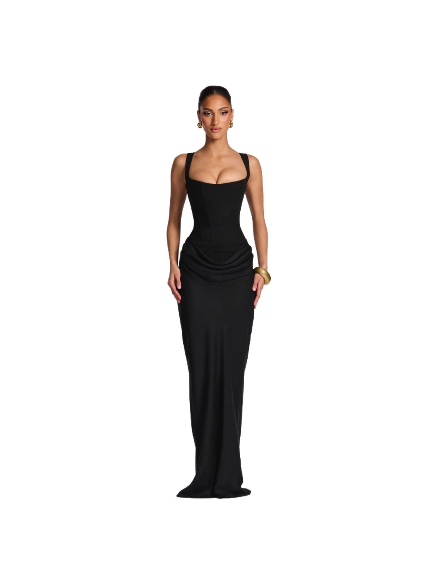 New women's clothing for spring 2026 - fitted fishbone braided halter dress with solid color and cinched waist design