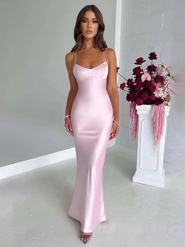 Sexy long dress with one-shoulder slit and zipper, elegant and fitted formal dress, long skirt for women