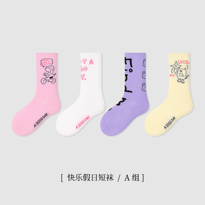 ZYZ儿童袜子春季新款烂漫星河精梳棉中筒棉袜可爱无骨花边女童袜
