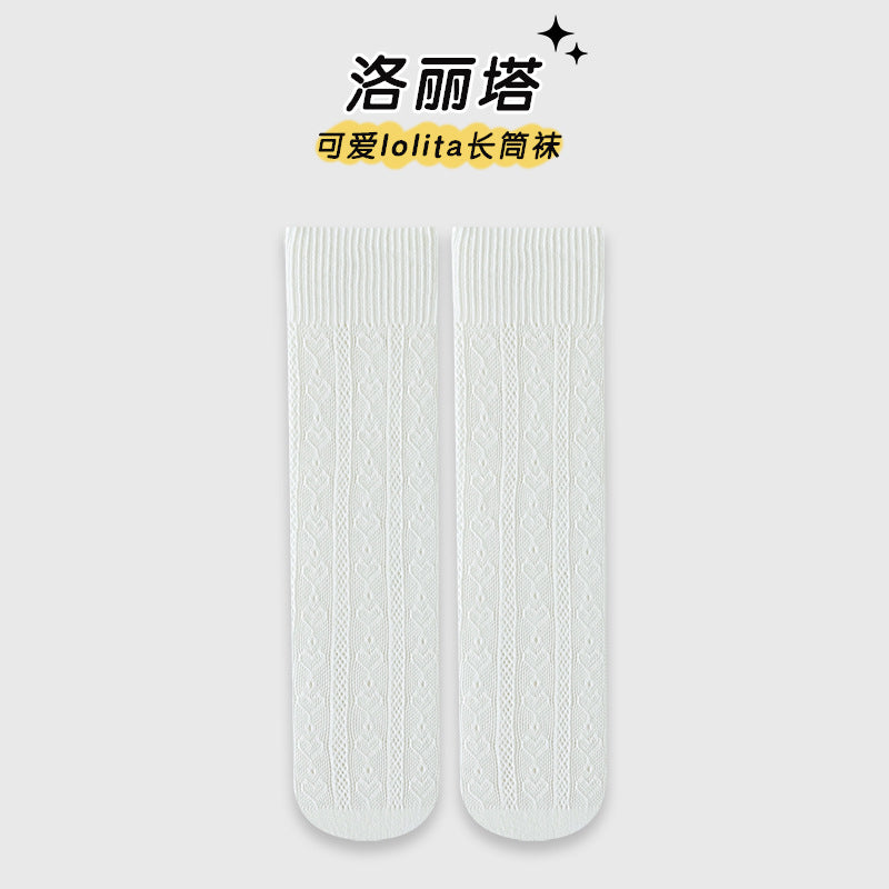 儿童袜子夏季薄款女童洛丽塔风公主小腿袜韩版蕾丝网眼透气长筒袜