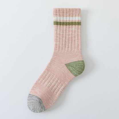 Winter and autumn heat-retaining wool warm double-bar mid-length women's socks, thick and lightweight sports towel bottom socks, children's and teenagers' versions