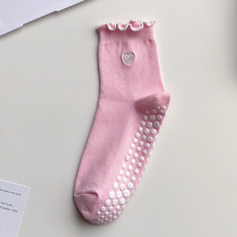 Yoga socks - Women's mid-calf tube socks for professional fitness, anti-slip, Pilates. Embroidered with love on the front. Suitable for sports on the floor.