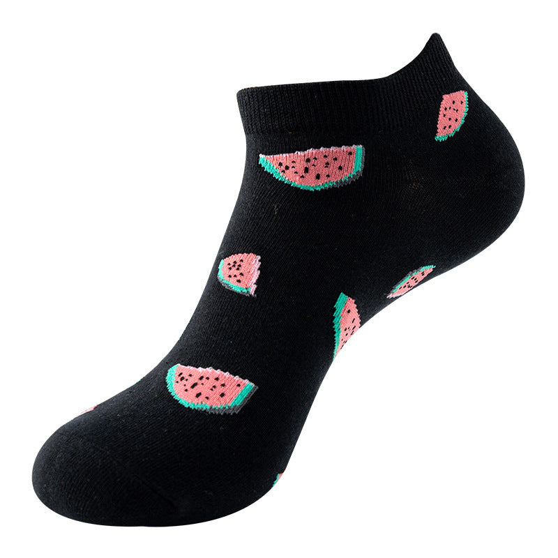 Boat sock man, summer and spring short socks for women, light-crowned short style stockings, oil painting avocado trend stockings, wholesale for sale