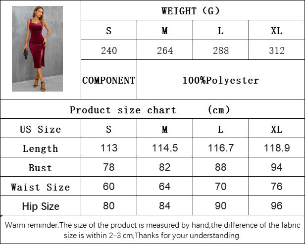 Women's square-neck slit halter-neck sequined red velvet dress for parties and music festivals