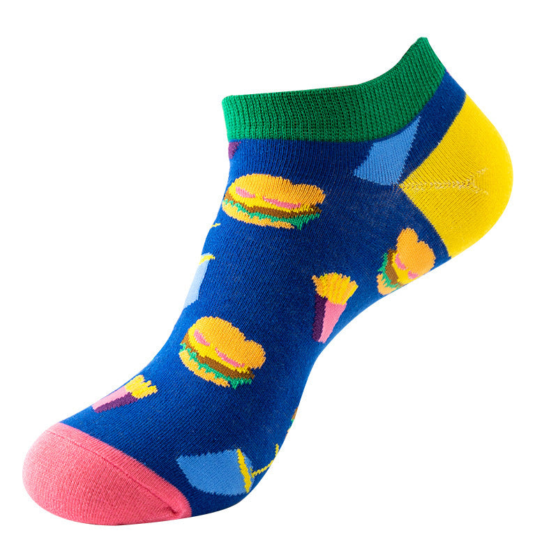 Boat sock man, summer and spring short socks for women, light-crowned short style stockings, oil painting avocado trend stockings, wholesale for sale