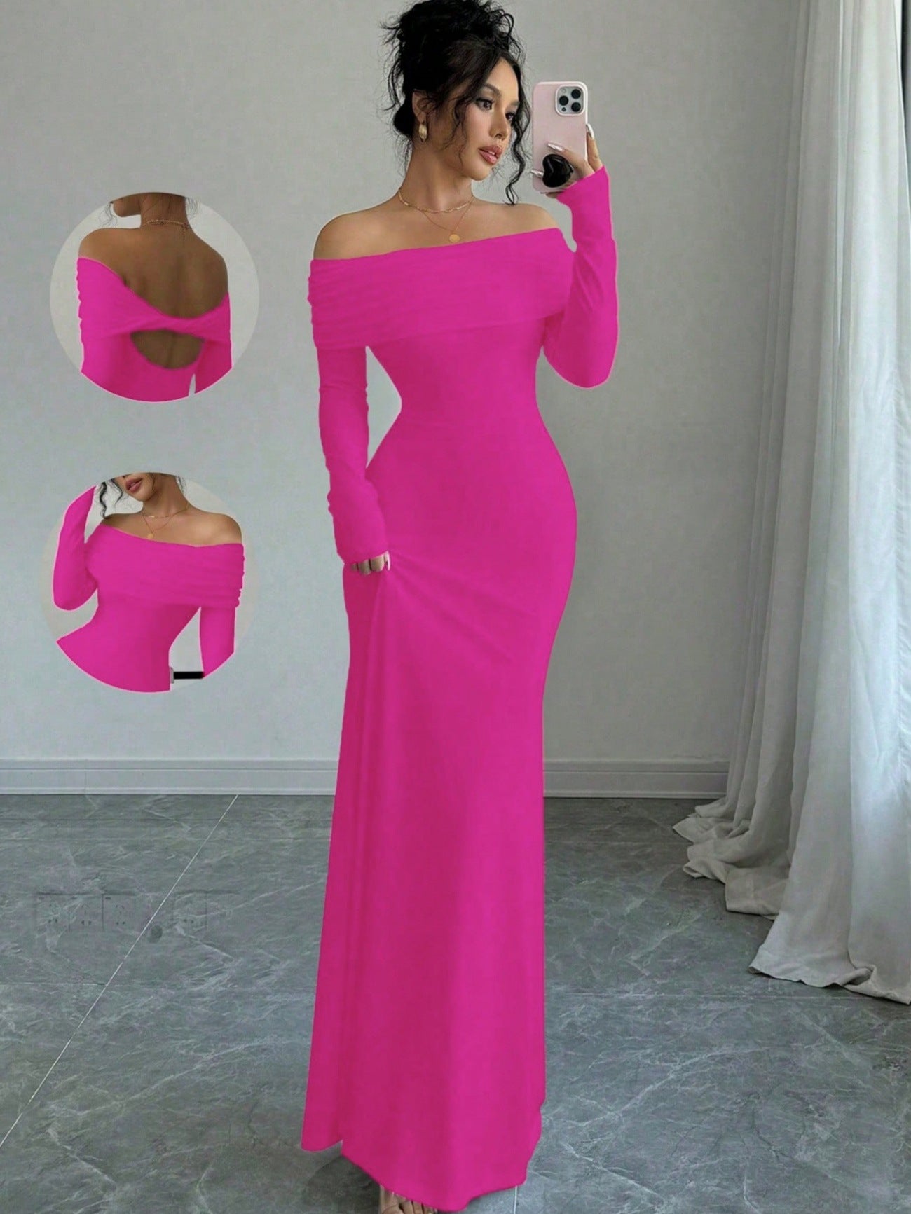 Fashionable autumn elegant style women's tight-fitting one-shoulder step skirt dress