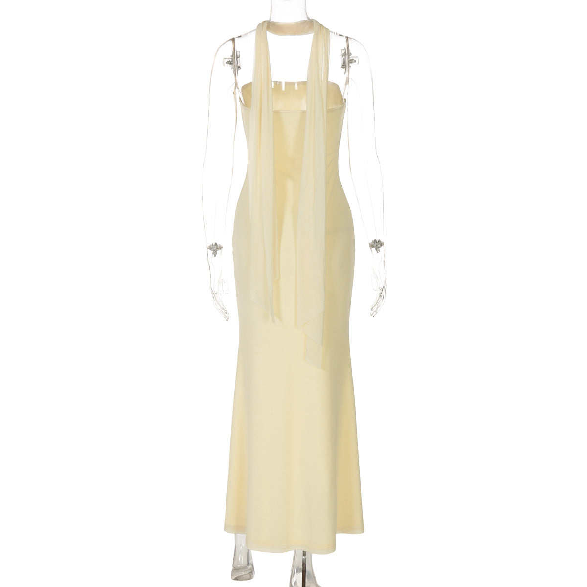 Spring fashion new women's dress with a plunging and slit design, slim fit, pure color, elegant style