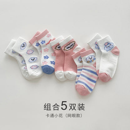 2024儿童袜子春夏薄款透气棉袜夏季简约糖果色网眼袜男女童宝宝袜