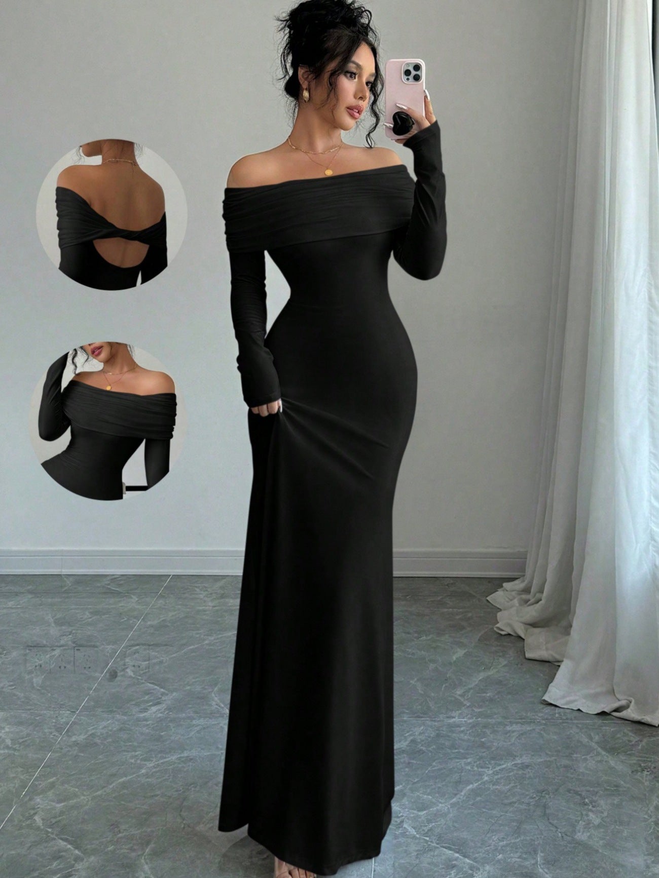 Fashionable autumn elegant style women's tight-fitting one-shoulder step skirt dress