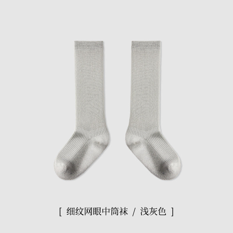 ZYZ儿童袜子批发春季薄款细纹网眼儿童中筒棉袜学院风纯色学生袜