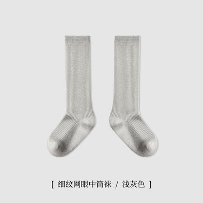 ZYZ儿童袜子批发春季薄款细纹网眼儿童中筒棉袜学院风纯色学生袜