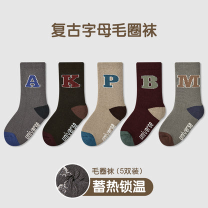 儿童袜子24秋冬批发可爱猫咪波点女童袜子保暖棉质儿童加厚毛圈袜