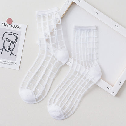 Summer Glass Socks Women's Breathable Mid-Calf Stockings Japanese Style Silk Crystal Stockings Summer Lightweight