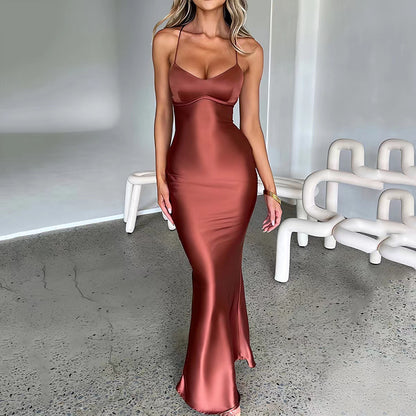 Sexy long dress with one-shoulder slit and zipper, elegant and fitted formal dress, long skirt for women