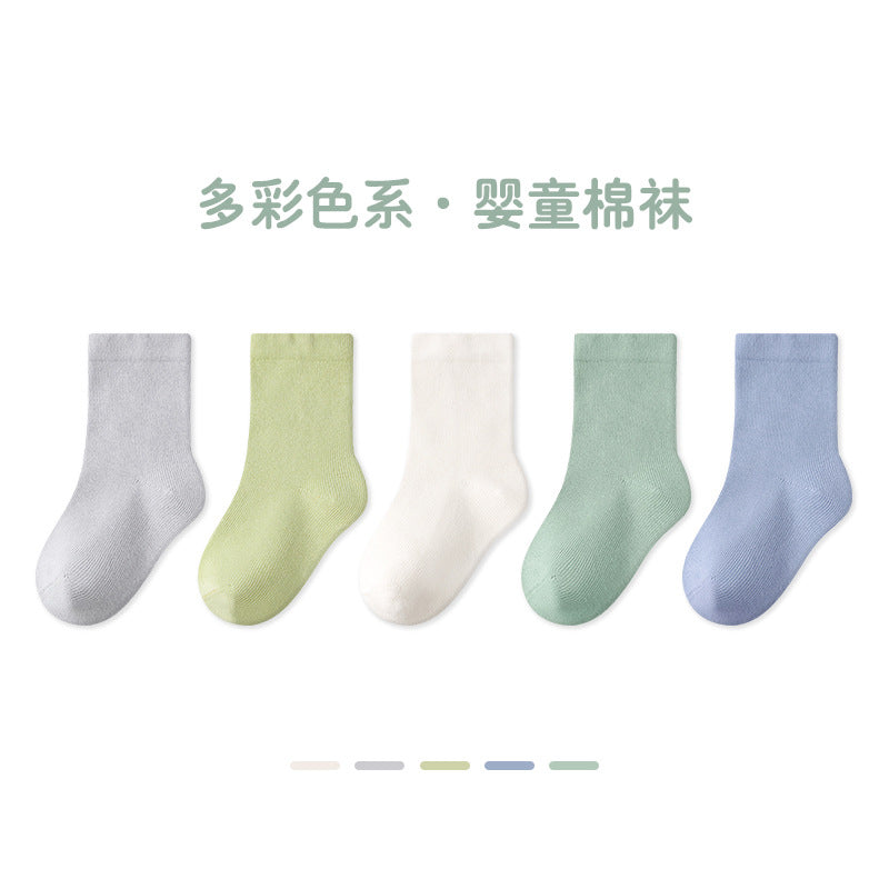 宝宝袜子A类春季新款纯色卡通婴童中筒棉袜可爱婴儿袜子儿童袜子