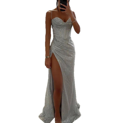 Long dress party fashion halter top dress loose and casual slit women's dress