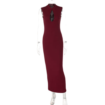 Front-cut open-knit dress with winter fashion back-slit design
