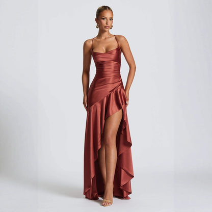 High-quality satin strapless women's formal dress long skirt, European-style sexy hot girl backless strappy dress