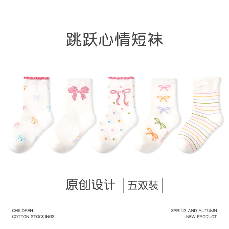 儿童袜子批发2024秋冬甜美兔子花边女童袜子棉质无骨儿童中筒袜