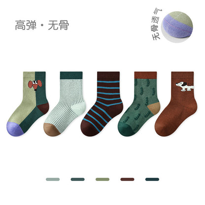 1926儿童袜子批发2025秋冬新款运动条纹短袜棉撞色无骨男童袜子