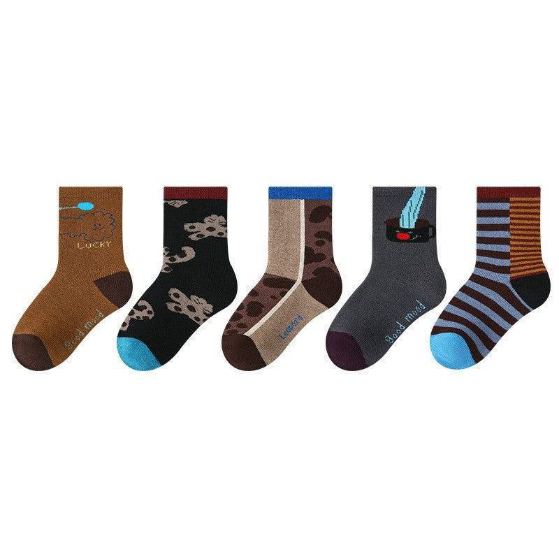 儿童袜子24秋冬批发可爱猫咪波点女童袜子保暖棉质儿童加厚毛圈袜