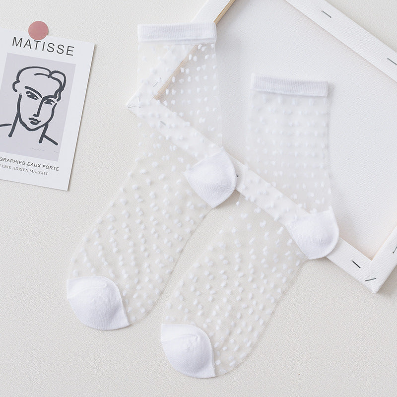 Summer Glass Socks Women's Breathable Mid-Calf Stockings Japanese Style Silk Crystal Stockings Summer Lightweight