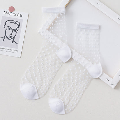 Summer Glass Socks Women's Breathable Mid-Calf Stockings Japanese Style Silk Crystal Stockings Summer Lightweight