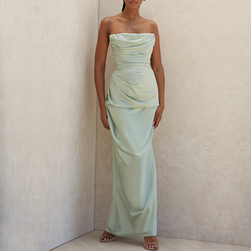 Silk strapless slit knee-length dress - a sexy evening gown