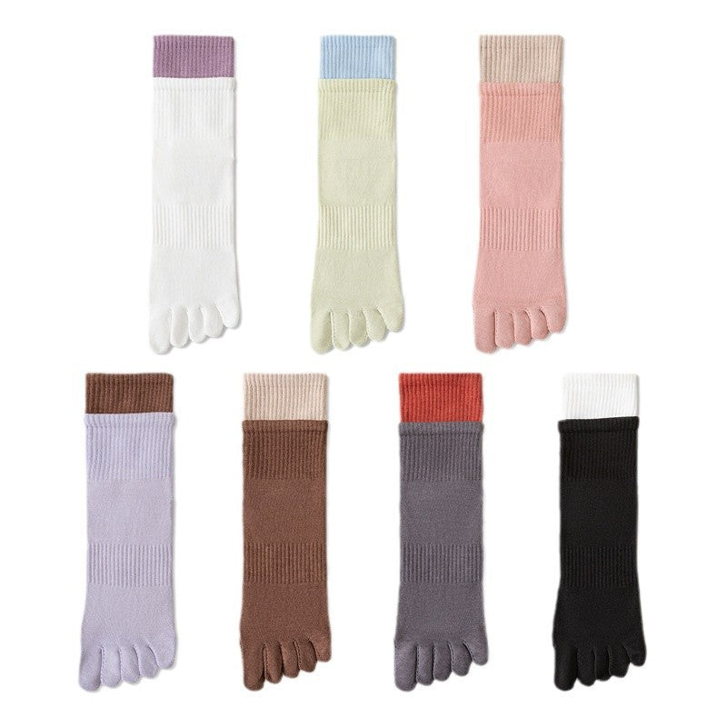 Yoga socks - Professional anti-slip women's socks made of pure cotton, five-fingered socks, Pilates split-toe socks, women's indoor fitness mid-calf socks