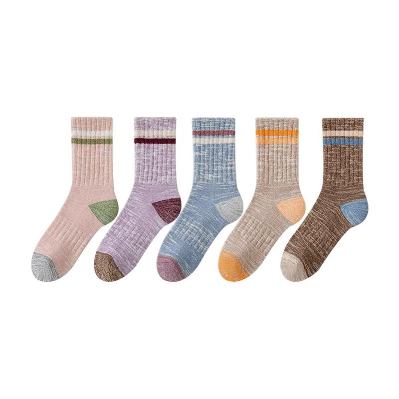 Winter and autumn heat-retaining wool warm double-bar mid-length women's socks, thick and lightweight sports towel bottom socks, children's and teenagers' versions