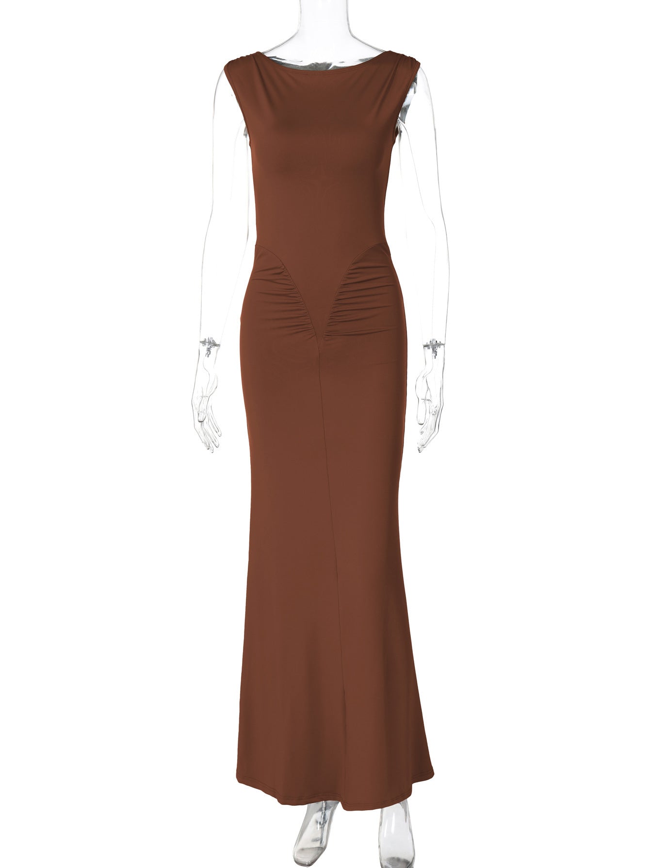 Women's Spring Fashion Style Slim-Fitting Ruffled Solid-color Short-Sleeve Dress