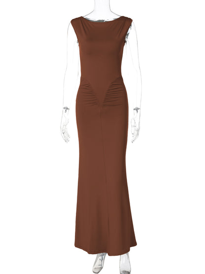 Women's Spring Fashion Style Slim-Fitting Ruffled Solid-color Short-Sleeve Dress