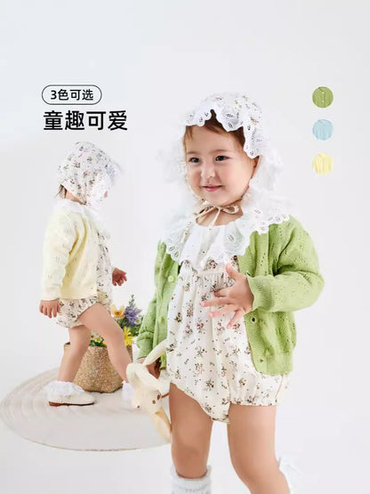 Spring and Summer Baby Lightweight Knitted Cardigan - Air Conditioner Protection Cooling Suit - Class A Cotton Long-Sleeved Children's Solid Color Breathable Round Collar Coat