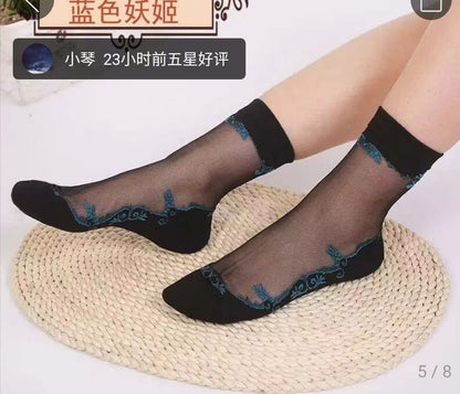 Glass fiber stockings - Children's rose flower sweet anti-slip cotton bottom stockings - Transparent mid-calf women's low-top trendy cotton stockings