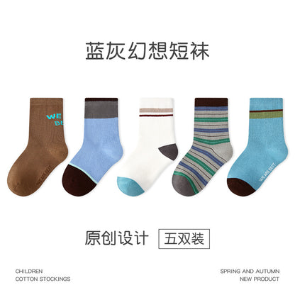 儿童袜子批发秋冬新款休闲运动儿童中筒袜拼色条纹字母男童袜子