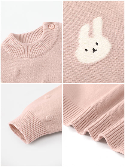 Little girl bunny pullover autumn cartoon round-neck A-type sweater, warm long-sleeved top, children's base knitting sweaterLittle girl bunny pullover autumn cartoon round-neck A-type sweater, warm long-sleeved top, children's base layer knitwear