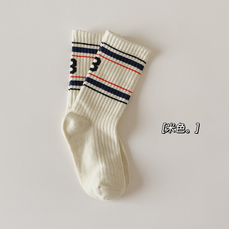 2024新品儿童袜子春夏薄款运动潮袜简约字母男童女童学生中筒棉袜