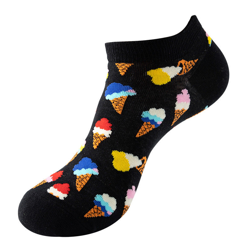 Boat sock man, summer and spring short socks for women, light-crowned short style stockings, oil painting avocado trend stockings, wholesale for sale