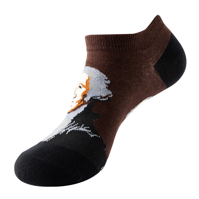 Boat sock man, summer and spring short socks for women, light-crowned short style stockings, oil painting avocado trend stockings, wholesale for sale
