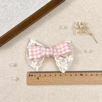 蕾丝格子蝴蝶结DIY发夹配件甜美布艺花边蝴蝶结箱包鞋花娃衣辅料