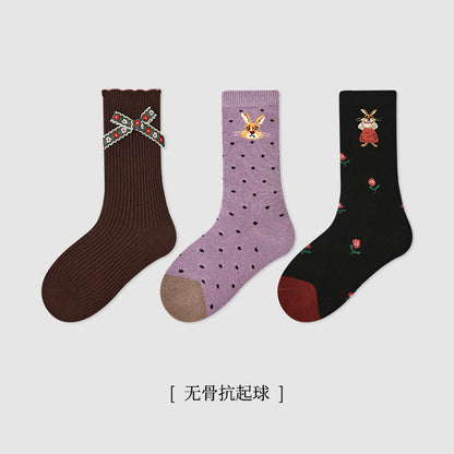 儿童袜子批发2025秋冬花边蝴蝶结女童中筒袜棉木耳边无骨中筒童袜