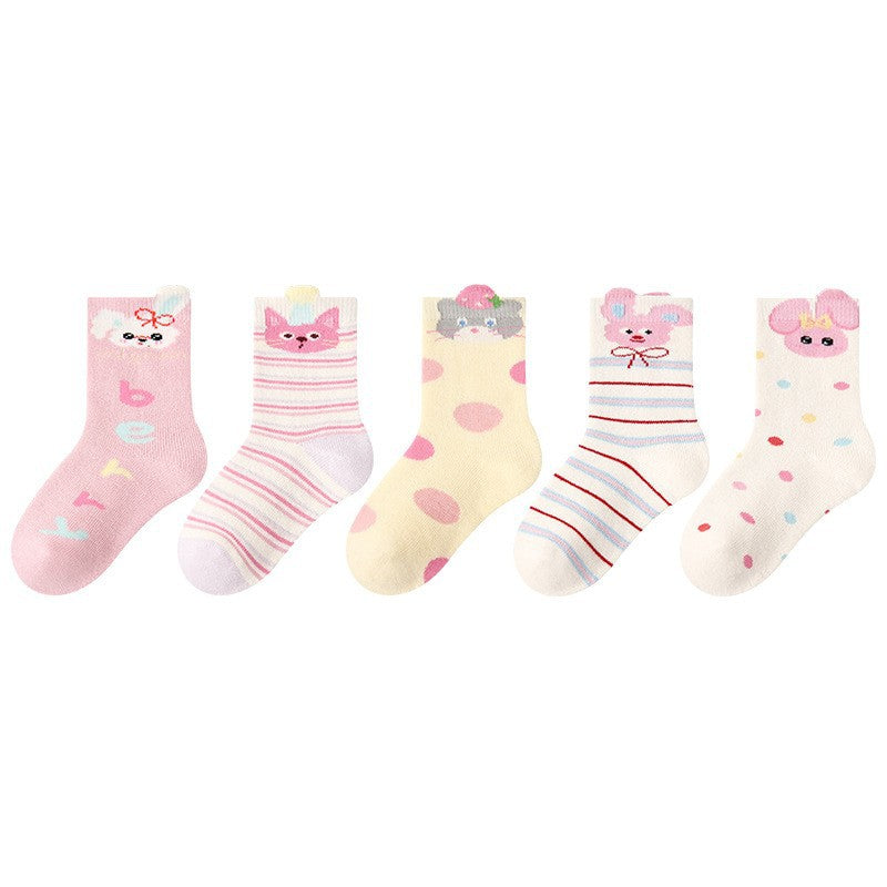 儿童袜子24秋冬批发可爱猫咪波点女童袜子保暖棉质儿童加厚毛圈袜